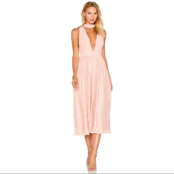 NBD Dresses & Skirts - NBD PINK PLUNGING V-NECK PLEATED MIDI DRESS NWT